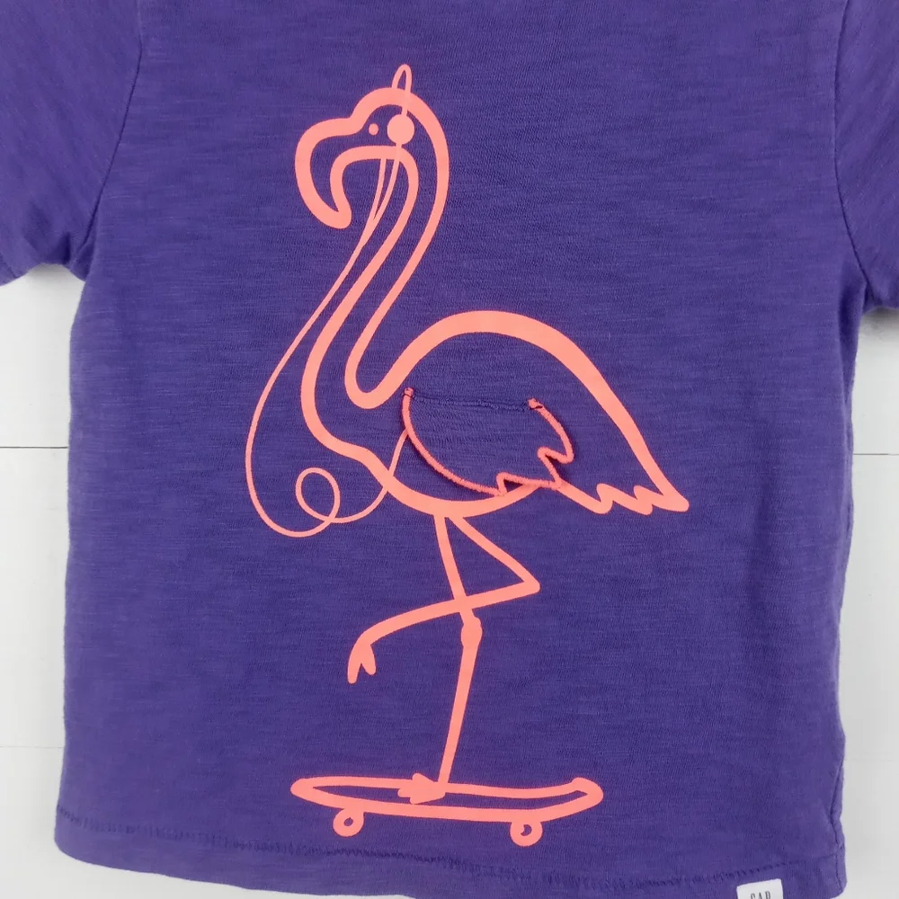 Baby Gap girls size 3T bright purple with neon flamingo pattern tshirt crewneck